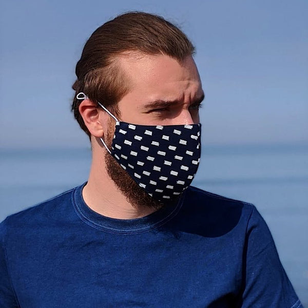 Our katazome fabric cotton face mask , hand dyed indigo in the traditional way.Unique designs created sustainably and nourishing the community.