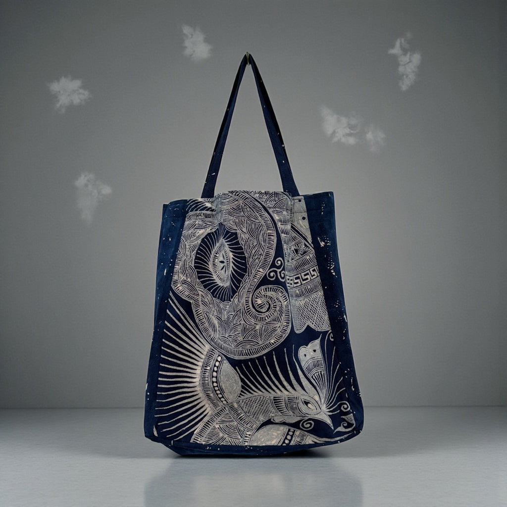 Embroidery Batik indigo bag 凤凰