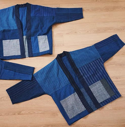 Blue strip cotton patchwork top